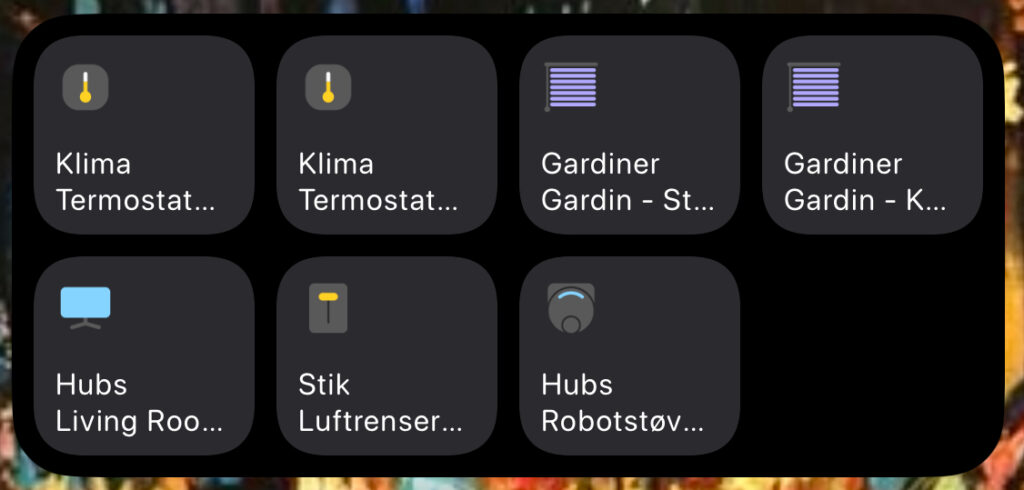 SmartThings enheds widget på iOS.